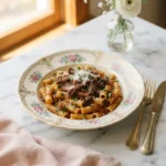 Foolproof buona beef tuna genovese copycat recipe topped with pecorino on a floral plate