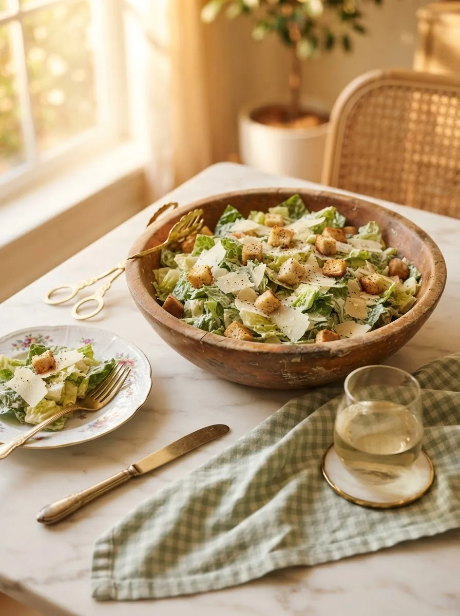 Cheesecake factory caesar salad recipe served at a styled table setting