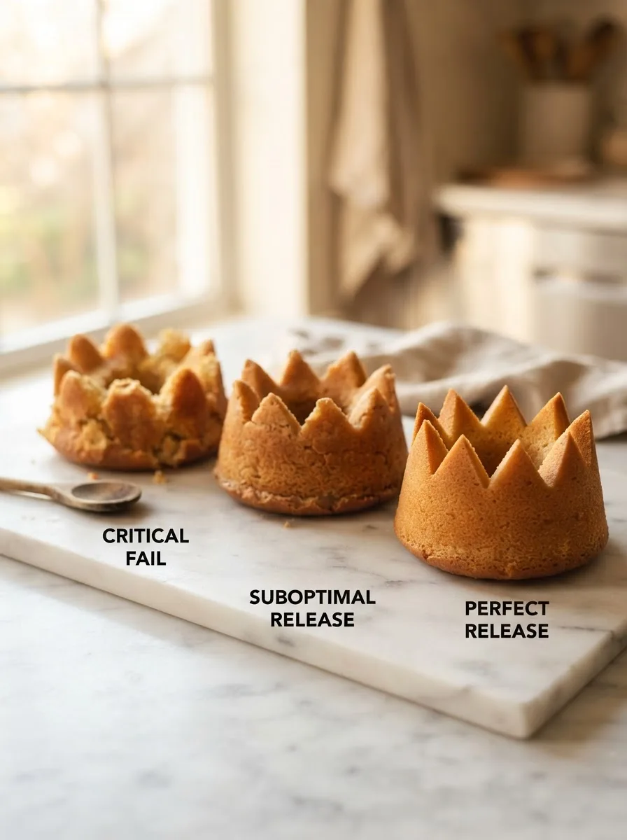 Comparison of crown topper cake edges: clean release versus stuck, rounded points