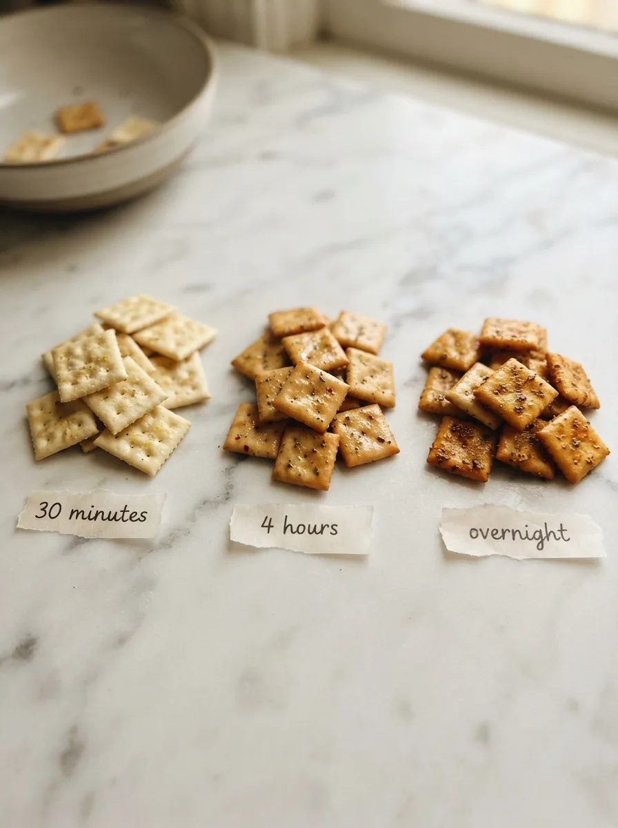 Dirty crackers rest-time comparison at 30 minutes, 4 hours, and overnight