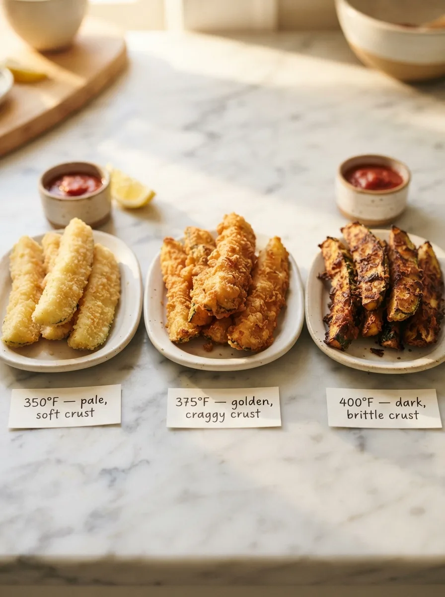 Comparison of fried zucchini cheesecake factory crust at three different oil temperatures