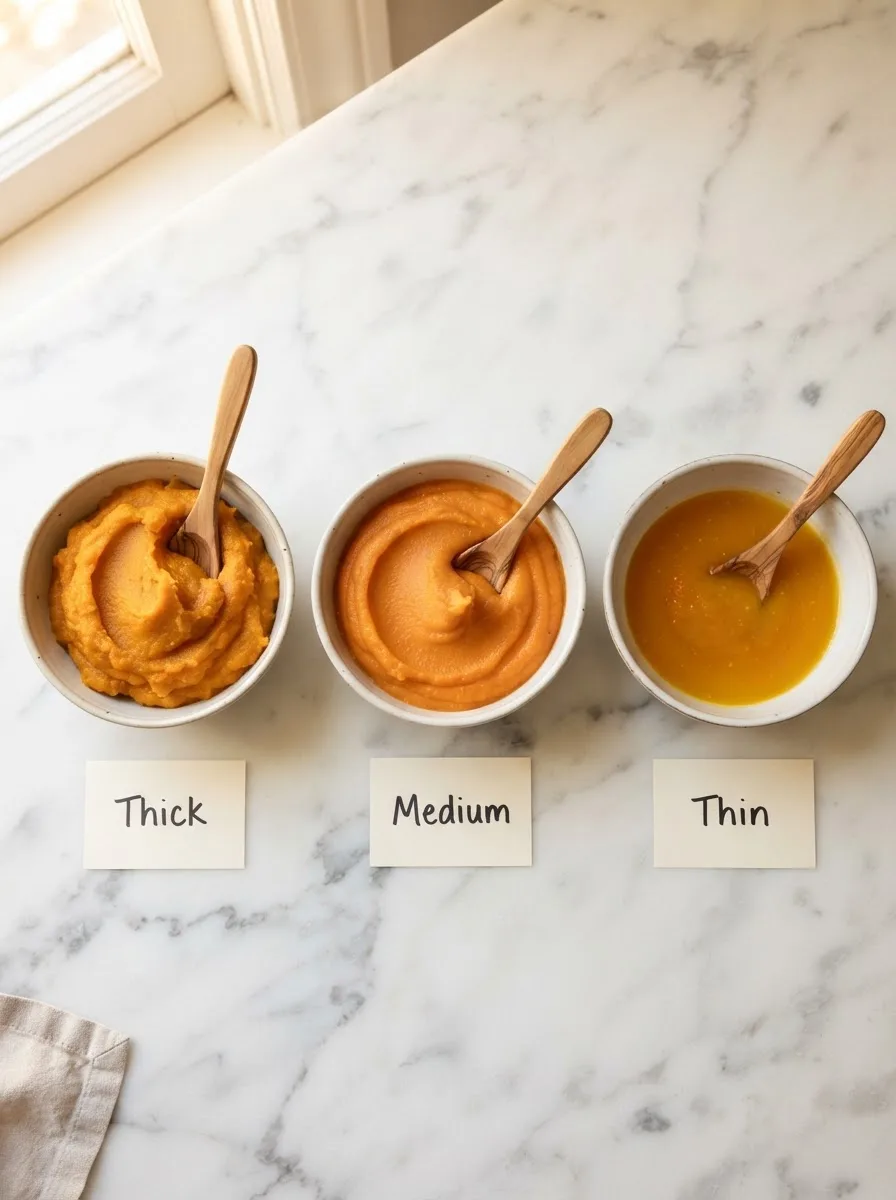 Comparison of pureed food recipes at three thickness levels, thick to thin