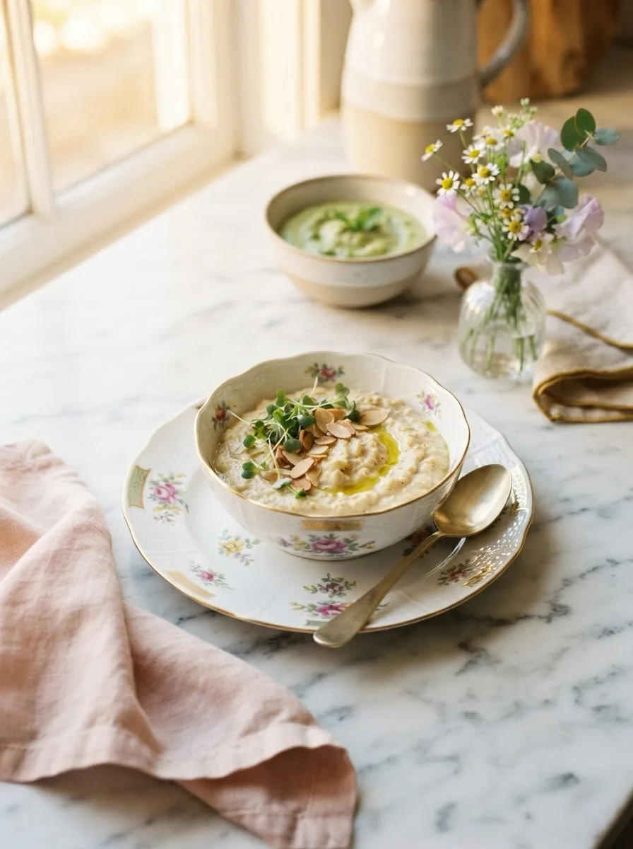 A table scene with high protein pureed food recipes styled with a linen napkin