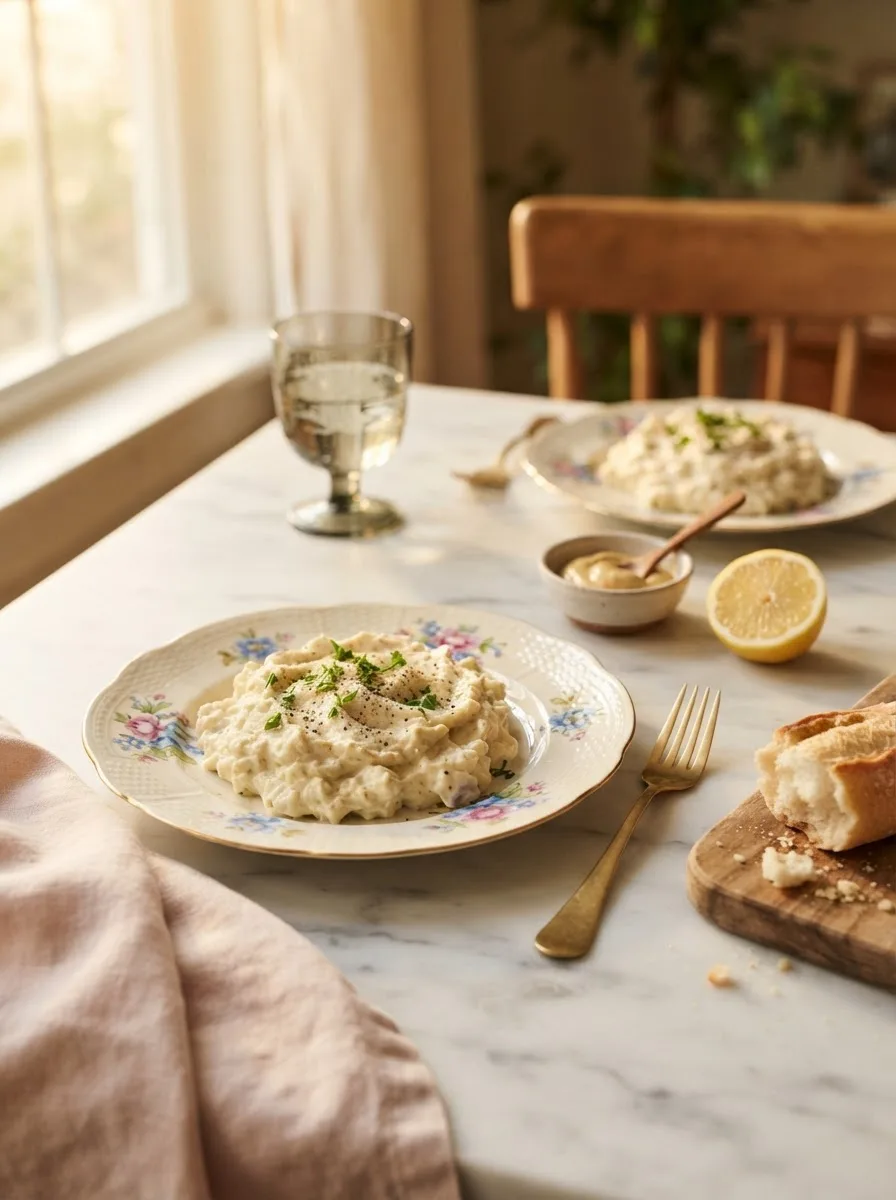 Remoulade celeri served bistro-style with bread on a table setting