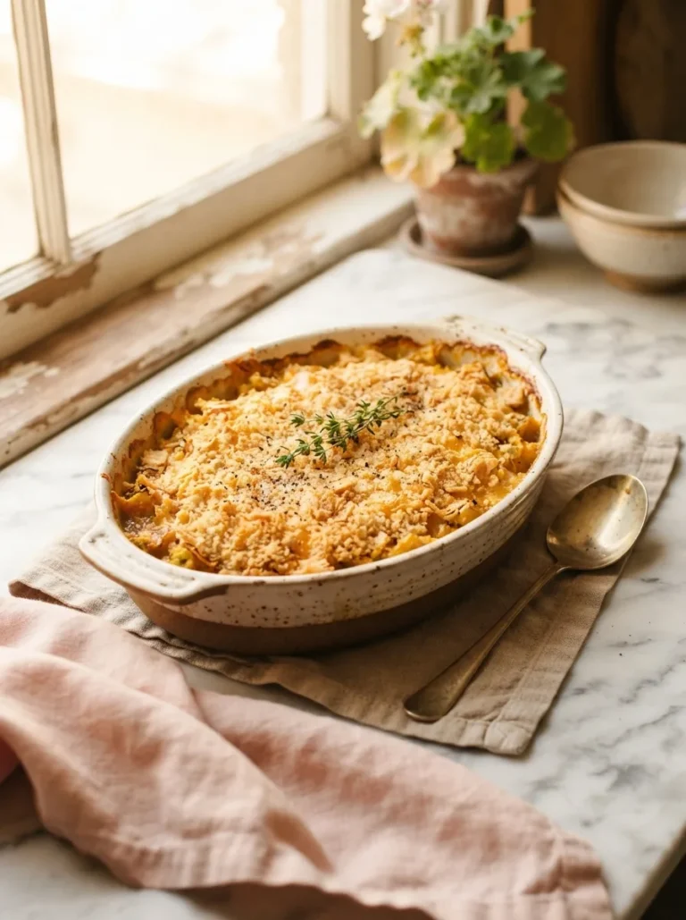 Golden baked squash alabama recipe casserole with crisp cracker topping in an oval dish