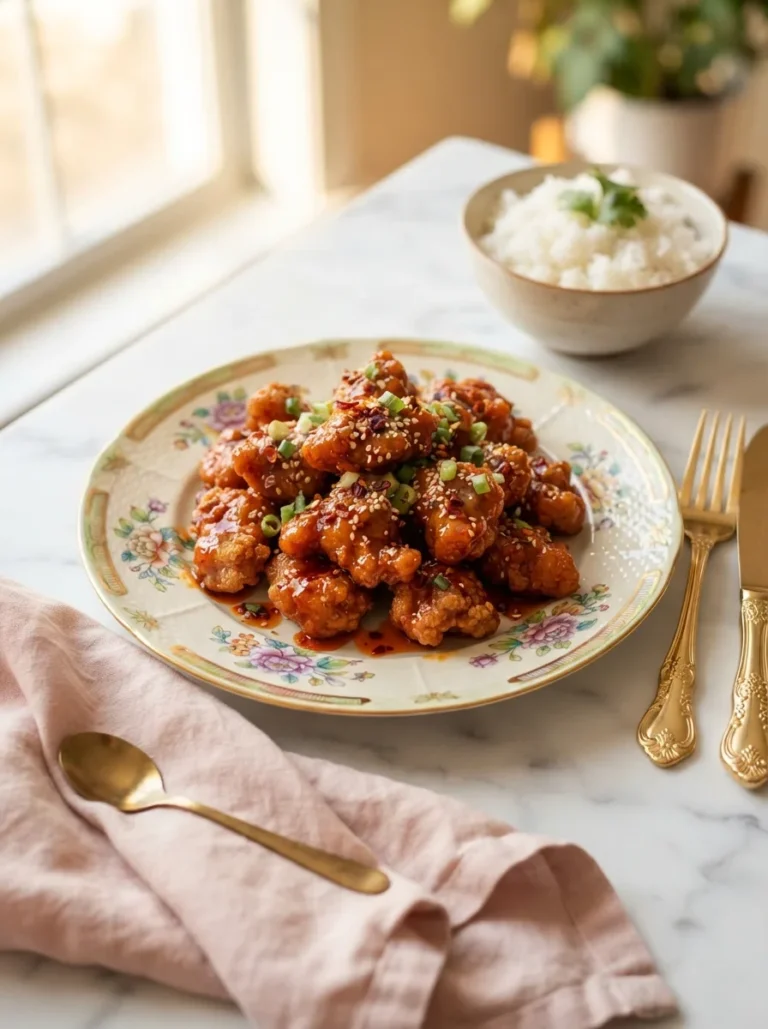 Glossy steves lava chicken recipe with crispy chicken bites dripping in molten orange glaze