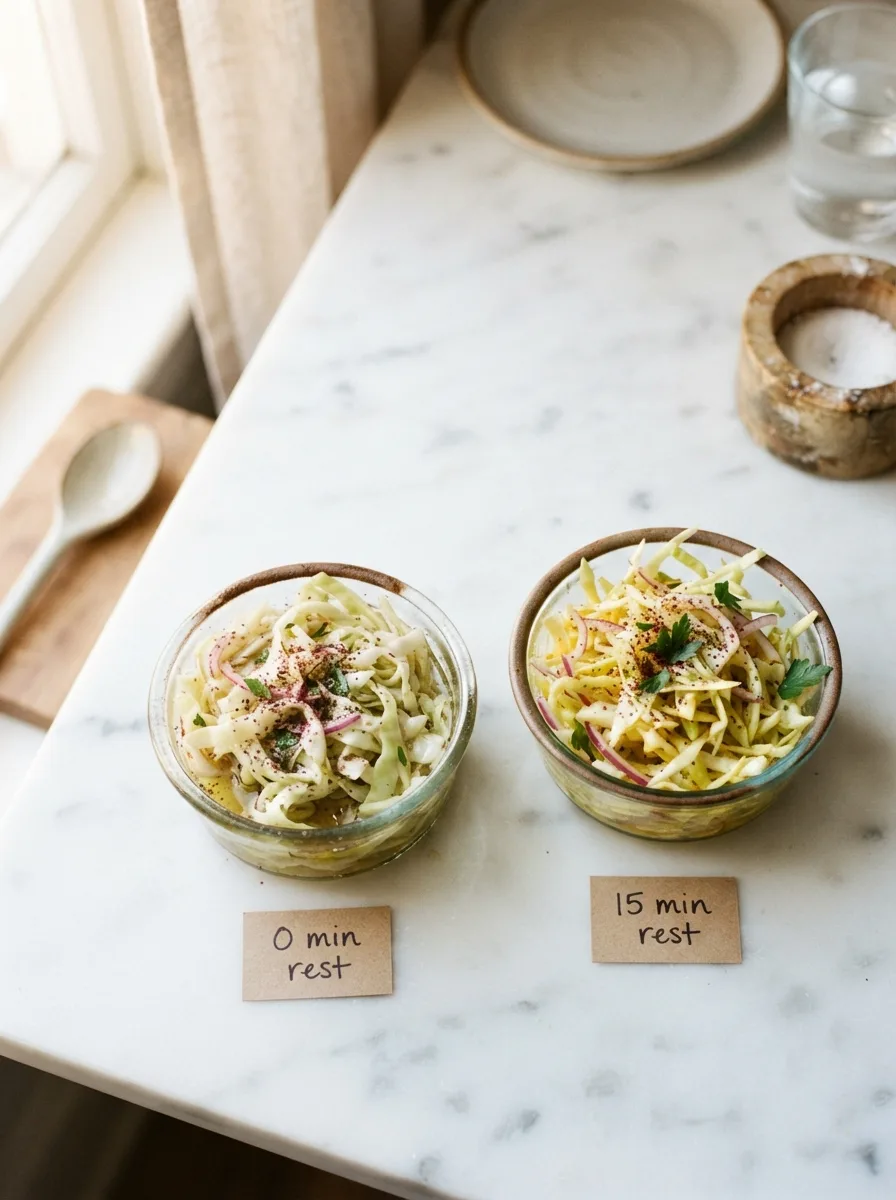 Comparison of sumac slaw with no salt rest versus a 15-minute salt rest