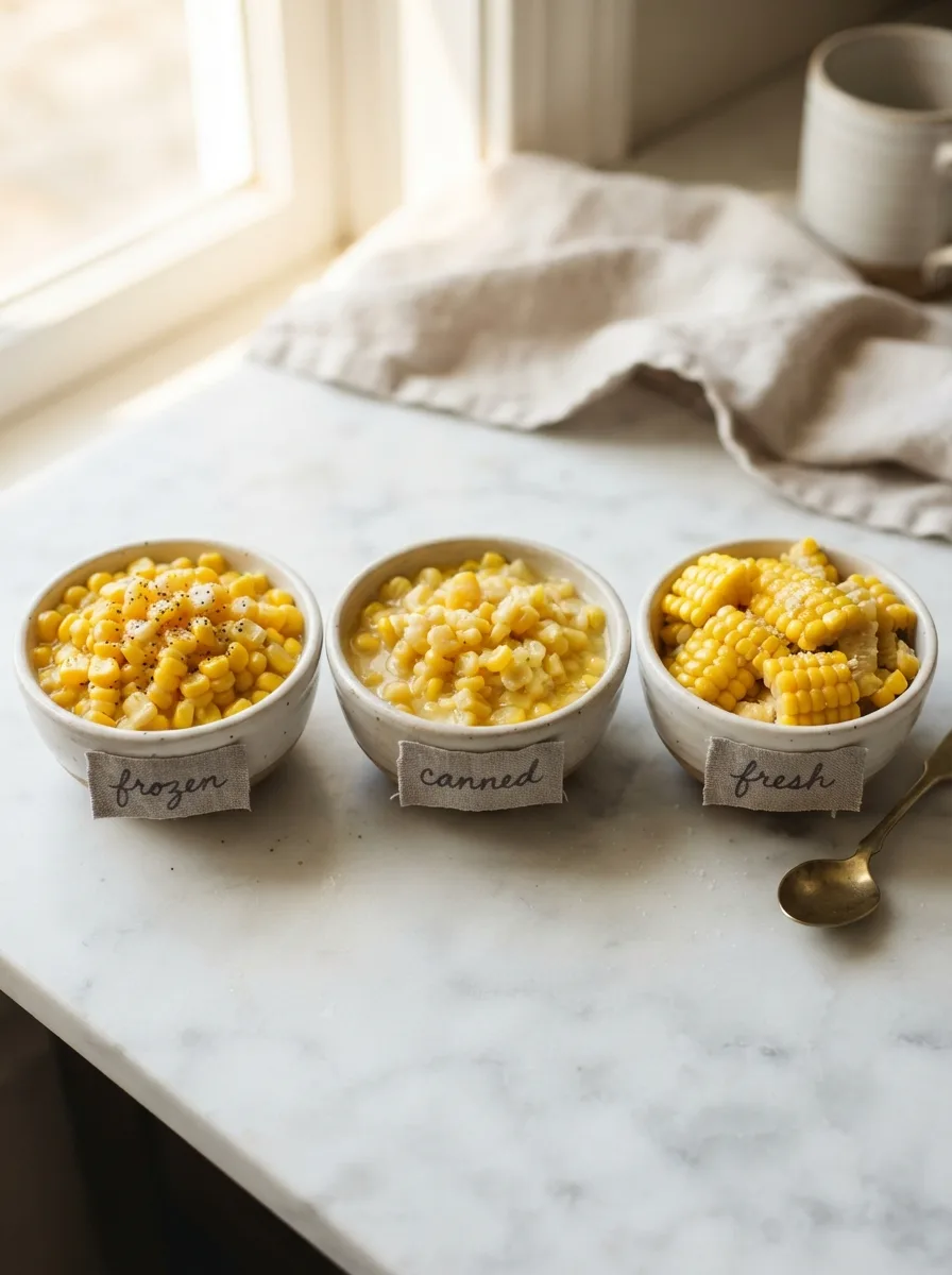 Comparison of texas roadhouse corn made with frozen, canned, and fresh kernels