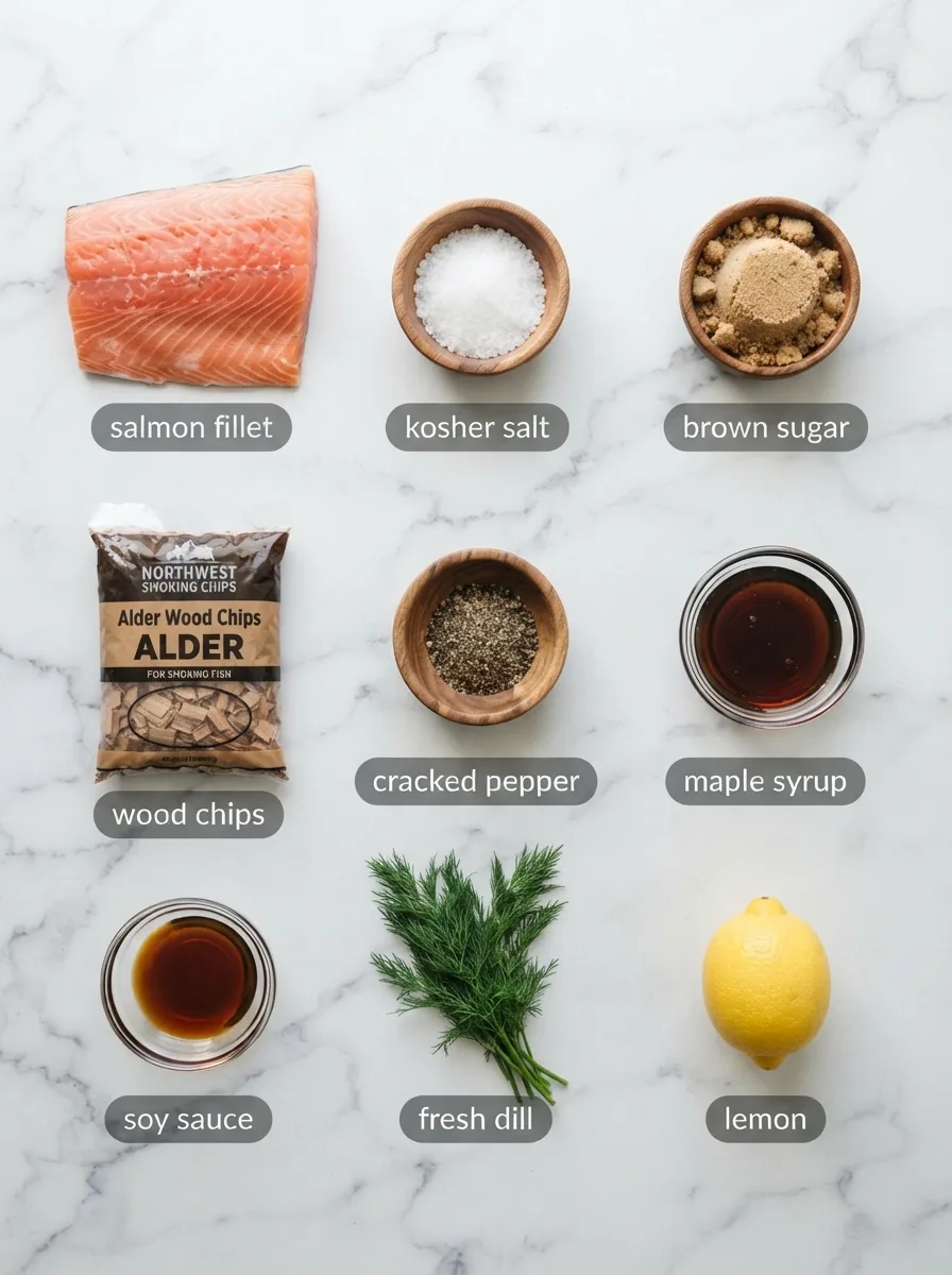 Wes Canfield smoked salmon recipe ingredients including salmon, brown sugar, and salt