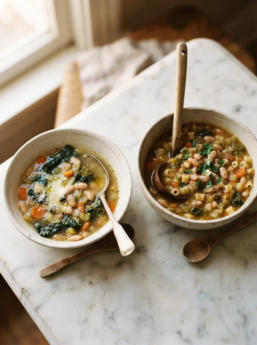 Comparison of brothy versus hearty zuppa del giorno soup texture