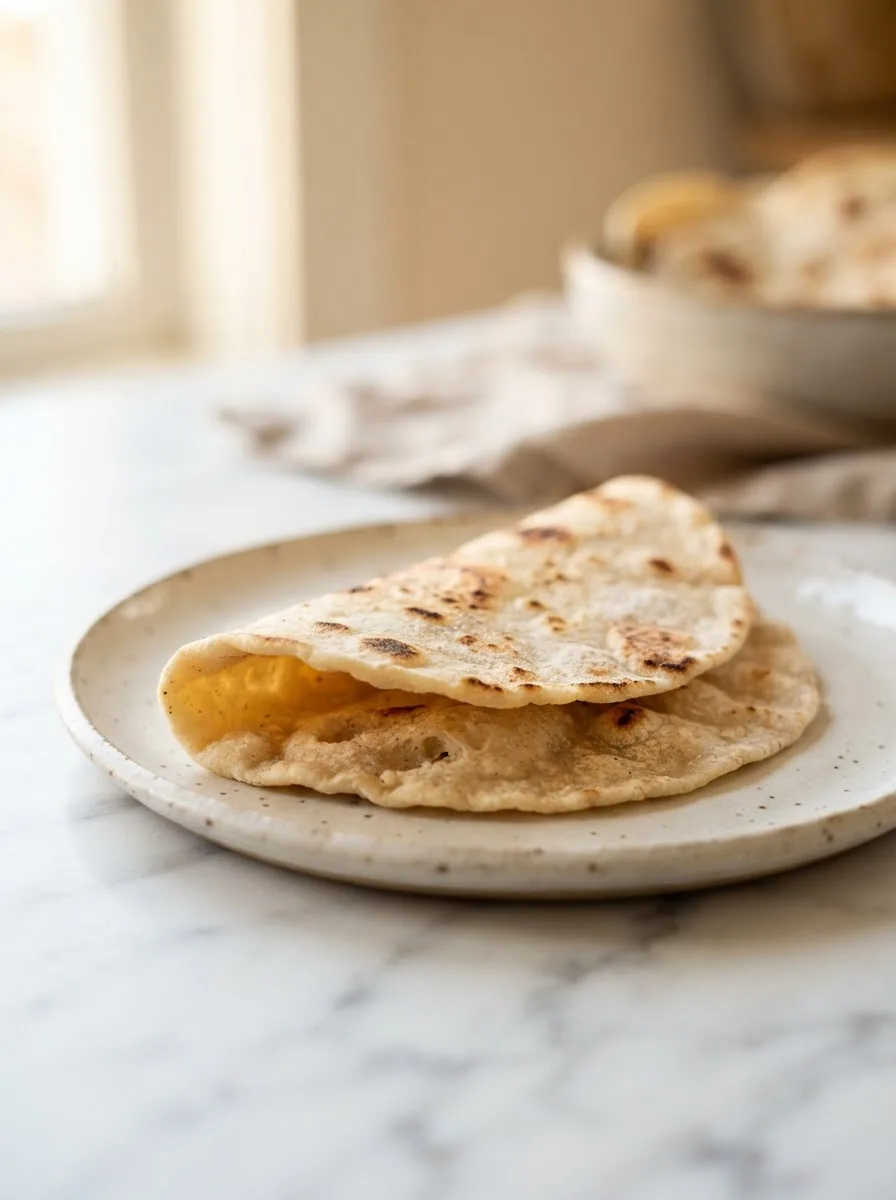 Folded belizean tortilla recipe showing soft, pliable interior with light golden speckles