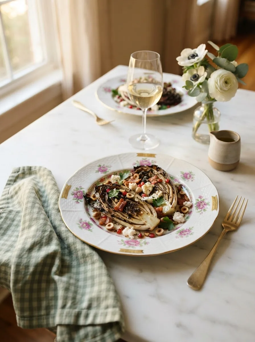 Grilled radicchio recipe served as a side dish on a styled table setting